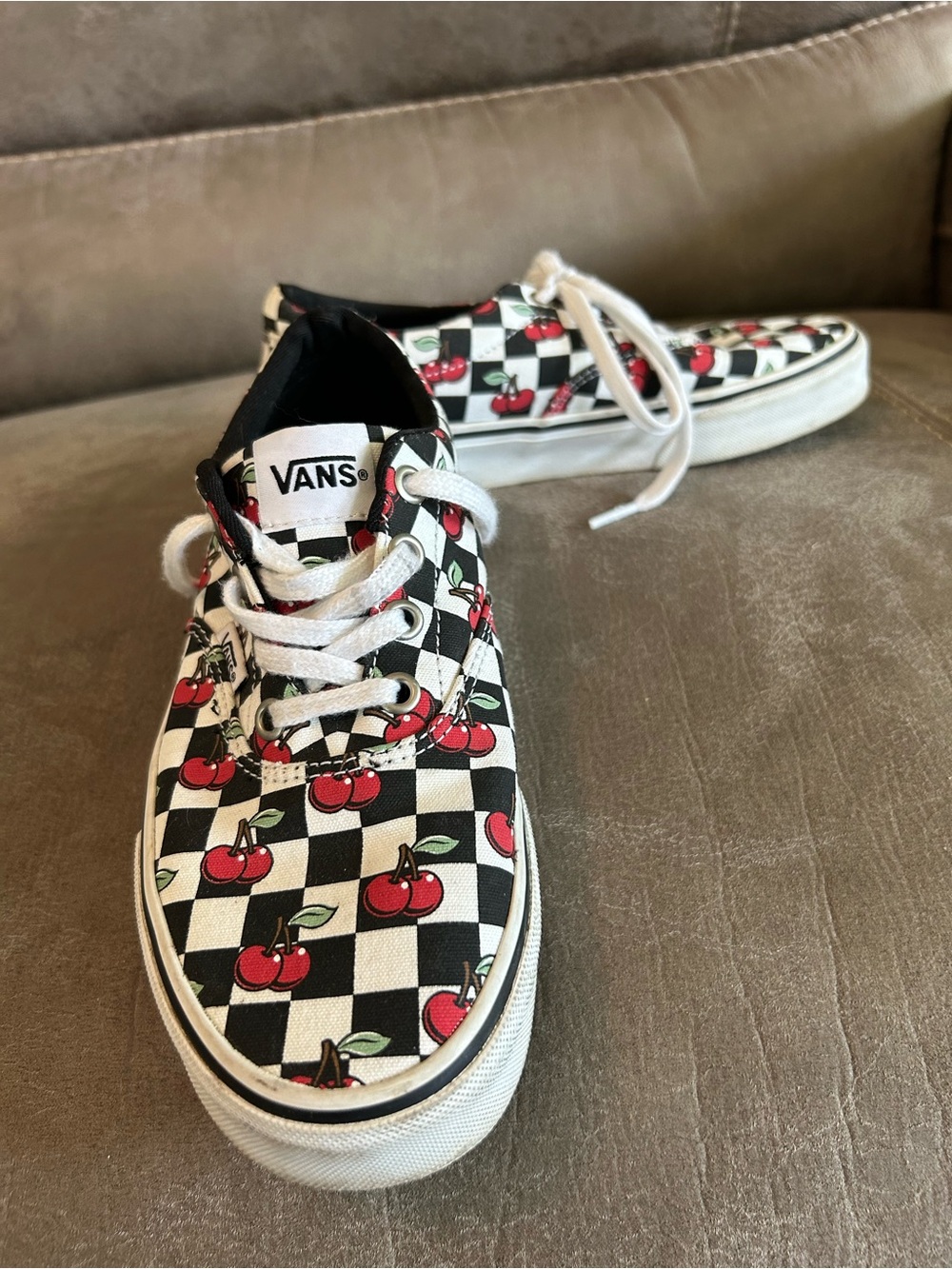 Women’s VANS Checkerboard Cherry Lace-Up Sneakers - Black/White/Red